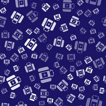 White First aid kit icon isolated seamless pattern on blue background. Medical 스톡 일러스트