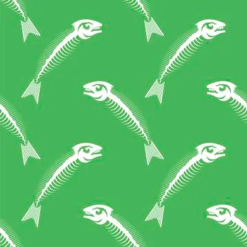 White Fish Bone Skeleton Seamless Pattern Stock Illustration