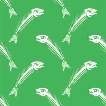White Fish Bone Skeleton Seamless Pattern Stock Illustration