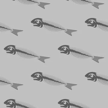 White Fish Bone Skeleton Seamless Pattern. Sea Fishes Icons. Stock Illustration
