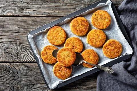 White fish cakes of cod fish fillet with potato Stock Photos