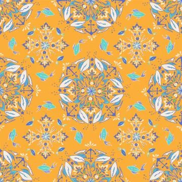 White Fish Mandala Pattern on an orange Background Stock Illustration