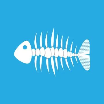 White fishbone on blue background. 스톡 일러스트