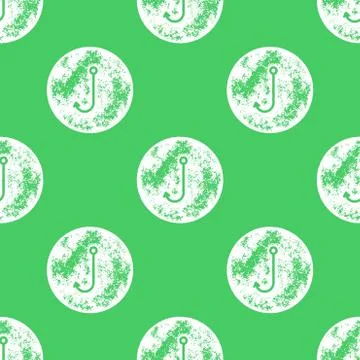 White Fishing Hook Pattern on Green Background Illustrazione stock