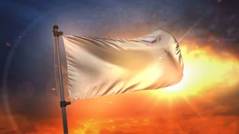 White Flag Backlit At Beautiful Sunrise Loop Slow Motion 3D Rendering 4K Stock Footage 76921210