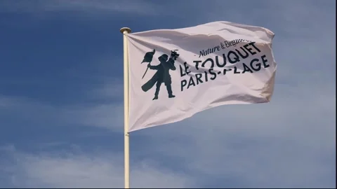 White flag displaying the Le Touquet Caddie logo. Le Touquet. Stock Footage 311053965