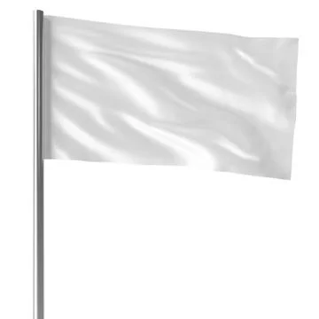White flag on flagpole flying in the wind empty mock-up, flag isolated on white イラスト素材