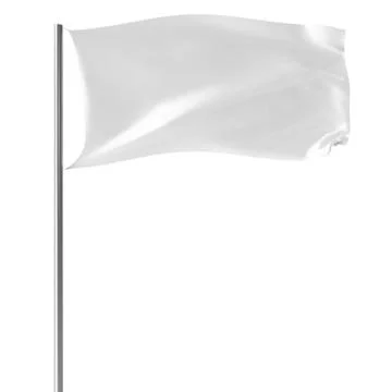 White flag on flagpole flying in the wind empty mock-up, flag isolated on white Stock Illustration