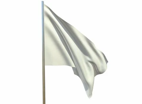 White flag on flagpole flying in the wind isolated on white 3d-rendering イラスト素材