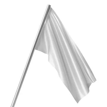 White flag on flagpole at rest empty mockup, flag isolated on white background Stock Illustration