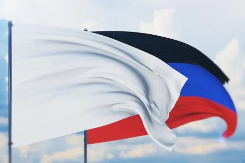 White flag on flagpole waving in the wind and flag of Donetsk People's Republic Stock Illustration