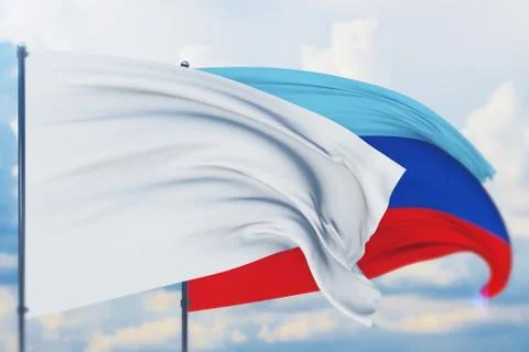 White flag on flagpole waving in the wind and flag of The Luhansk People's Ilustração Stock