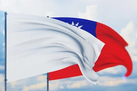 White flag on flagpole waving in the wind and flag of the Republic of China Stock-Illustration