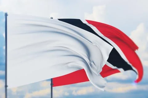 White flag on flagpole waving in the wind and flag of Trinidad And Tobago Stock-Illustration