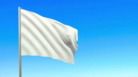 A white flag flutters in the wind against a blue sky 3d-rendering Stock Footage 237460856