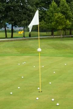 White flag on a golf course Stock Photos