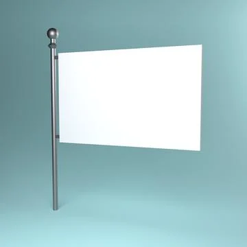White flag on a metal flagpole. 3d render Stock Illustration