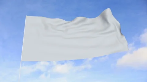 White Flag Over Blue Sky and Clouds 3D Animation Stock Footage 99473083