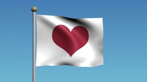 White Flag With Red Heart Waves in the Wind 库存影片 59665482