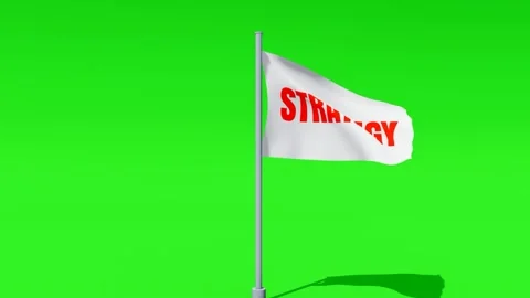 White Flag with Strategy Text Waving on Green Screen Stock Footage 331049189