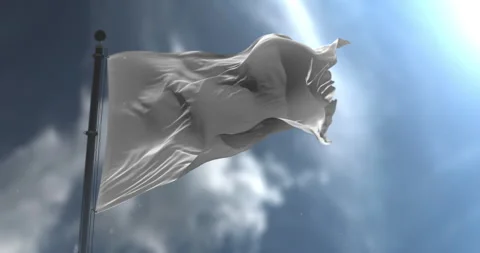 White flag waving on flagpole. Loop. Slow Motion Stock Footage 342322669