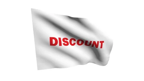 White flag with the word discount. Red letter. Stock Footage 111585744