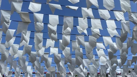 White flags decorating the June festivities Stock Footage 276761957