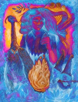 White flames - magical fire ornament on forest leaves, graphic illustration Stock Illustration