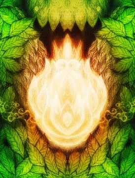 White flames - magical fire ornament on forest leaves, graphic illustration Stock Illustration