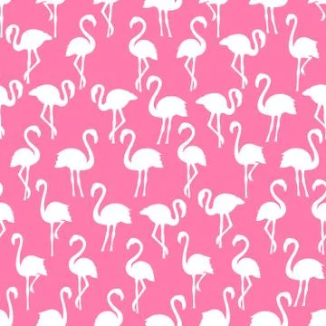White flamingo silhouettes seamless pattern on Pink background Stock Illustration