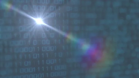 White flare appearing left edge sending rainbow streak diagonal across binary Stock Footage 314657419