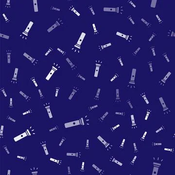 White Flashlight icon isolated seamless pattern on blue background. Vector Stock Illustration