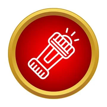 White flashlight icon on red circle background Stock Illustration