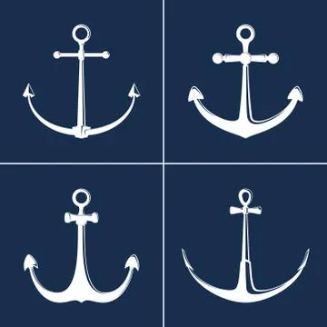 White flat anchor isolated on blue background Stock-Illustration