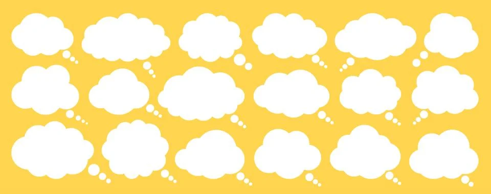 White flat bubble cloud set isolated on yellow Stock Illustration