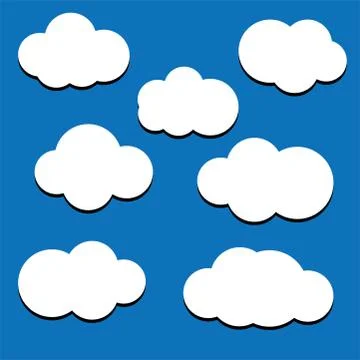 White flat clouds on the blue sky background. Vector seamless pattern. Flat d Stockillustratie