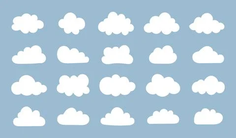 White flat clouds in blue sky. Puffy, fluffy, cumulus clouds. 스톡 일러스트