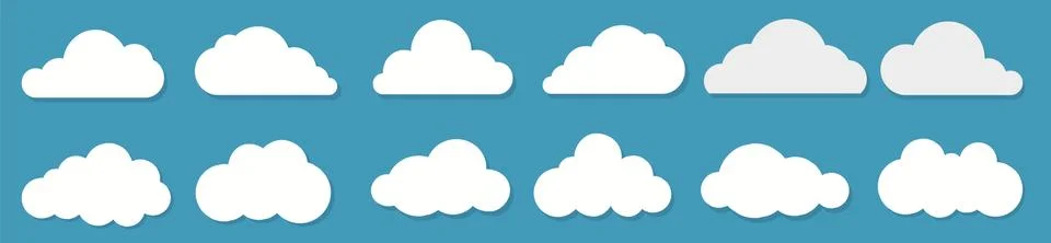 White flat clouds set on the blue background. Vector イラスト素材