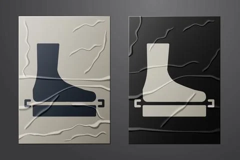 White Flat foot icon isolated on crumpled paper background. Paper art style Stock-Illustration