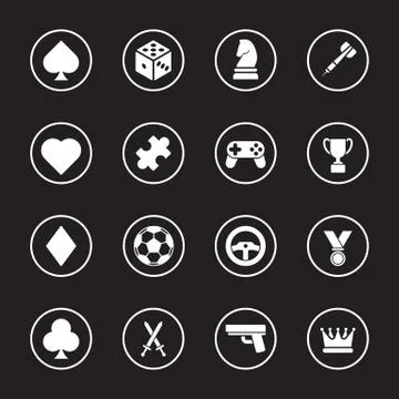 White flat game icon set with circle frame Stock Illustration