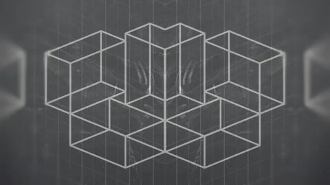 White flat geometric shapes transformed on a dark surface. 3d rendering 4K Stock Footage 292804076