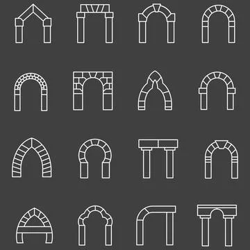White flat line vector icons for archway Set of white flat line vector ico... Stock Photos