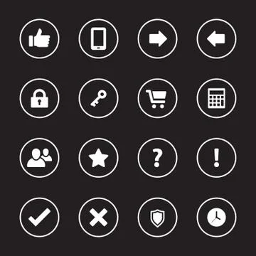 White flat miscellaneous icon set with circle frame Stock Illustration