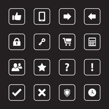 White flat miscellaneous icon set with rounded rectangle frame Stock Illustration