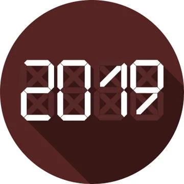 White flat numbers with long shadows. Icon with the designation of 2019. Stock Illustration