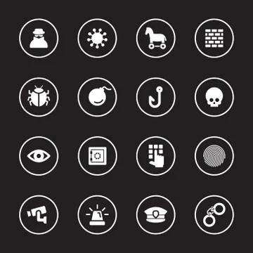 White flat security icon set with circle frame Stock Illustration