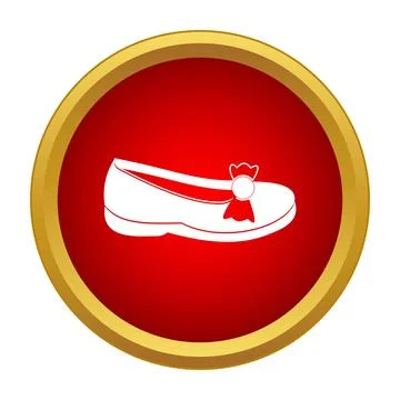 White flat shoe icon with bow ornament inside red circle 스톡 일러스트