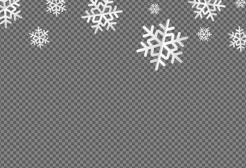 White flat snowflakes falling  from top ,Christmas decoration isolated  on pn Stock Illustration