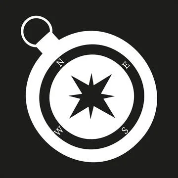 White flat-style compass on black background for web design Illustrazione stock