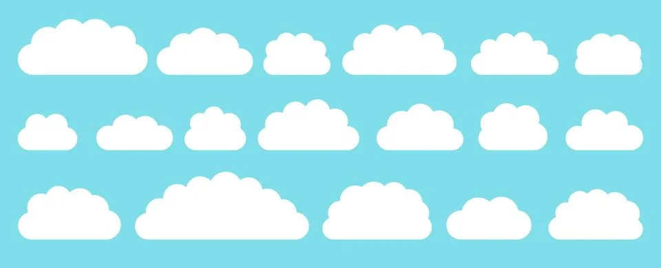 White flat vector cloud set isolated on blue 스톡 일러스트